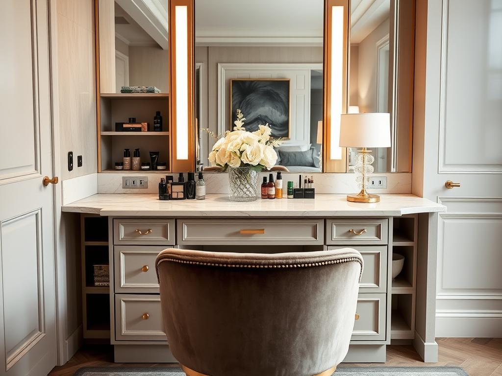 Luxury bedroom vanity with high-end materials and custom features Luxury bedroom vanity with high-end materials and custom features