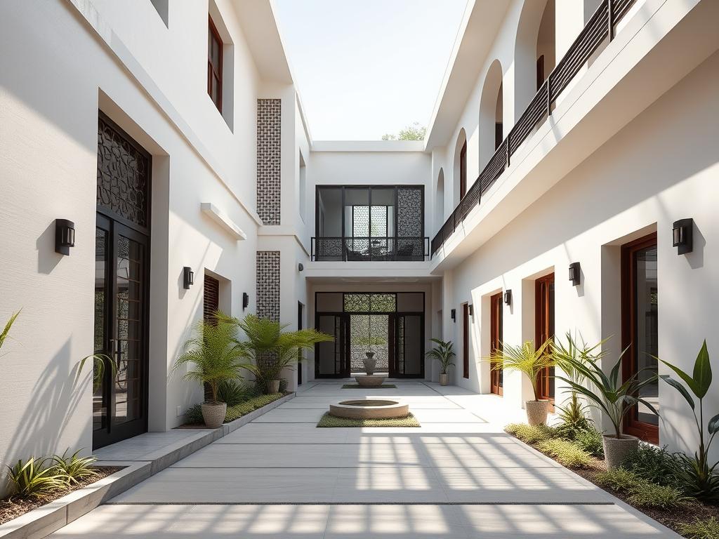 Modern Indian courtyard home with clean lines and traditional elements Modern Indian courtyard home with clean lines and traditional elements