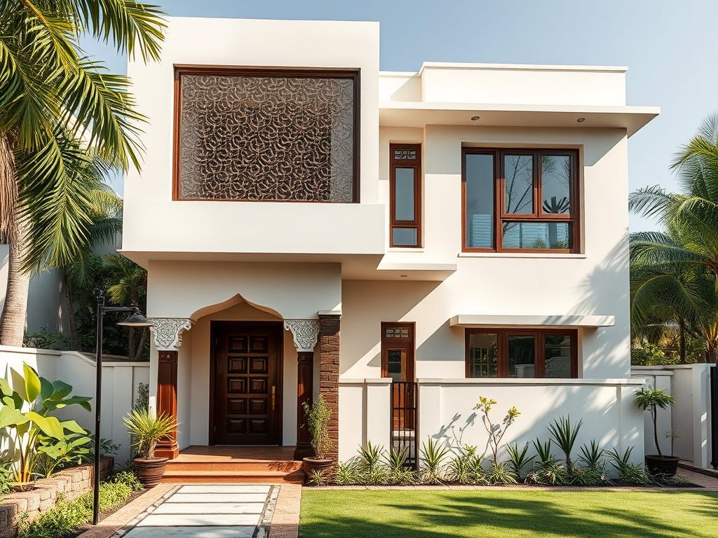 Modern Indian home showing balance of traditional elements with functional design Modern Indian home showing balance of traditional elements with functional design
