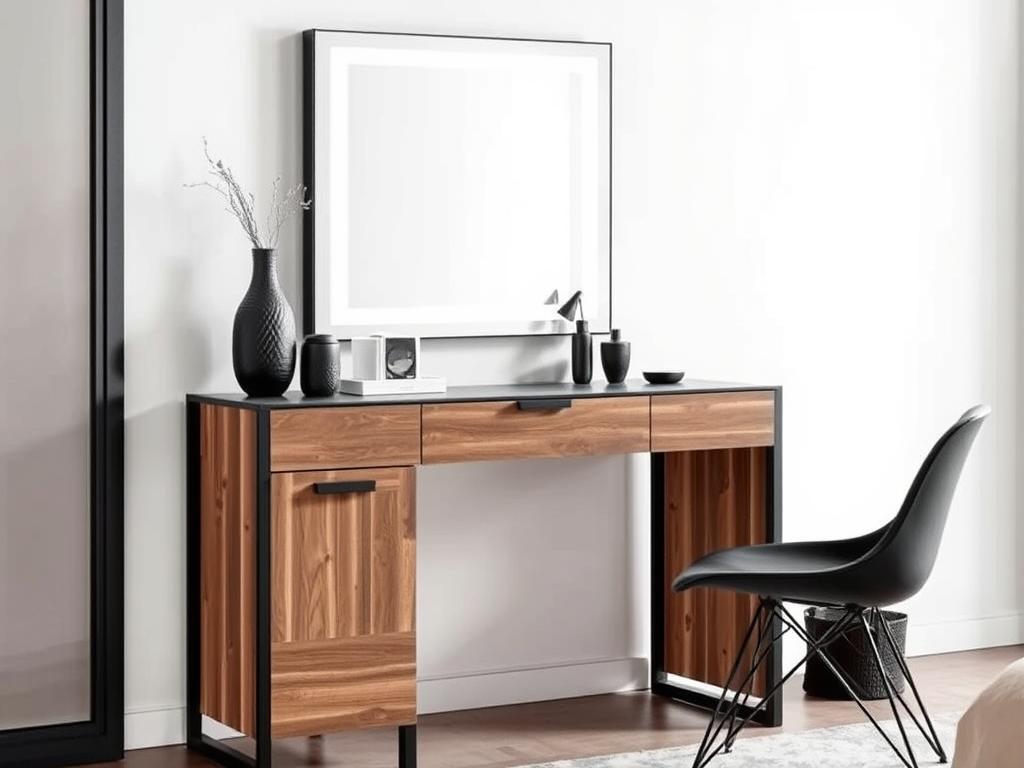 Modern bedroom vanity with clean lines and contemporary styling Modern bedroom vanity with clean lines and contemporary styling