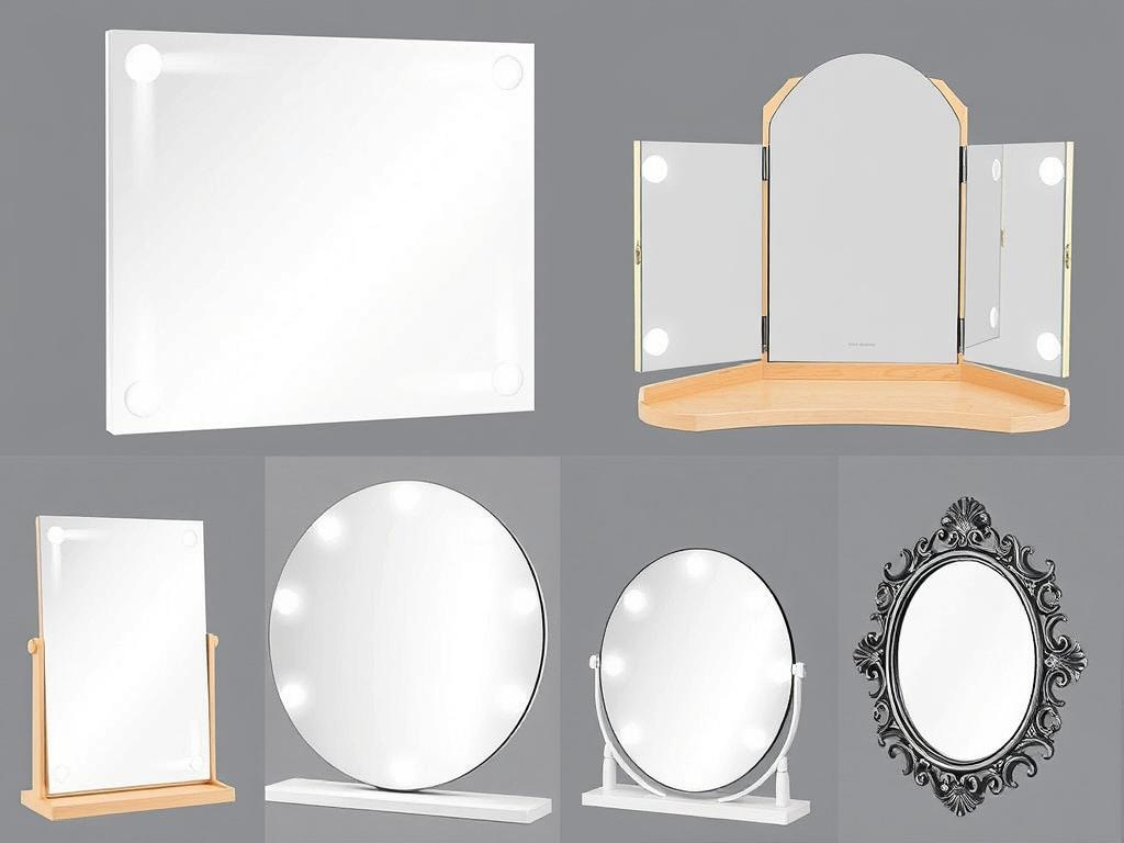 Various mirror options for bedroom vanities including tri-fold and illuminated designs Various mirror options for bedroom vanities including tri-fold and illuminated designs