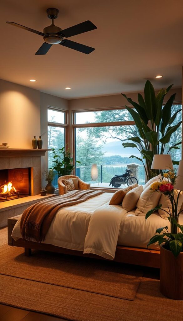 romantic bedroom with natural elements
