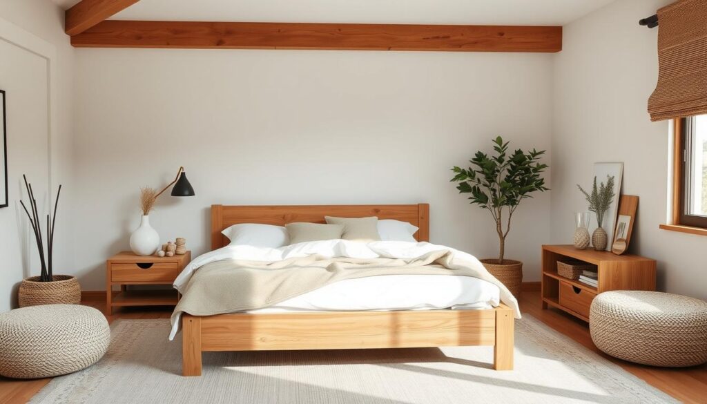 Family home master bedroom with child-friendly japandi design elements