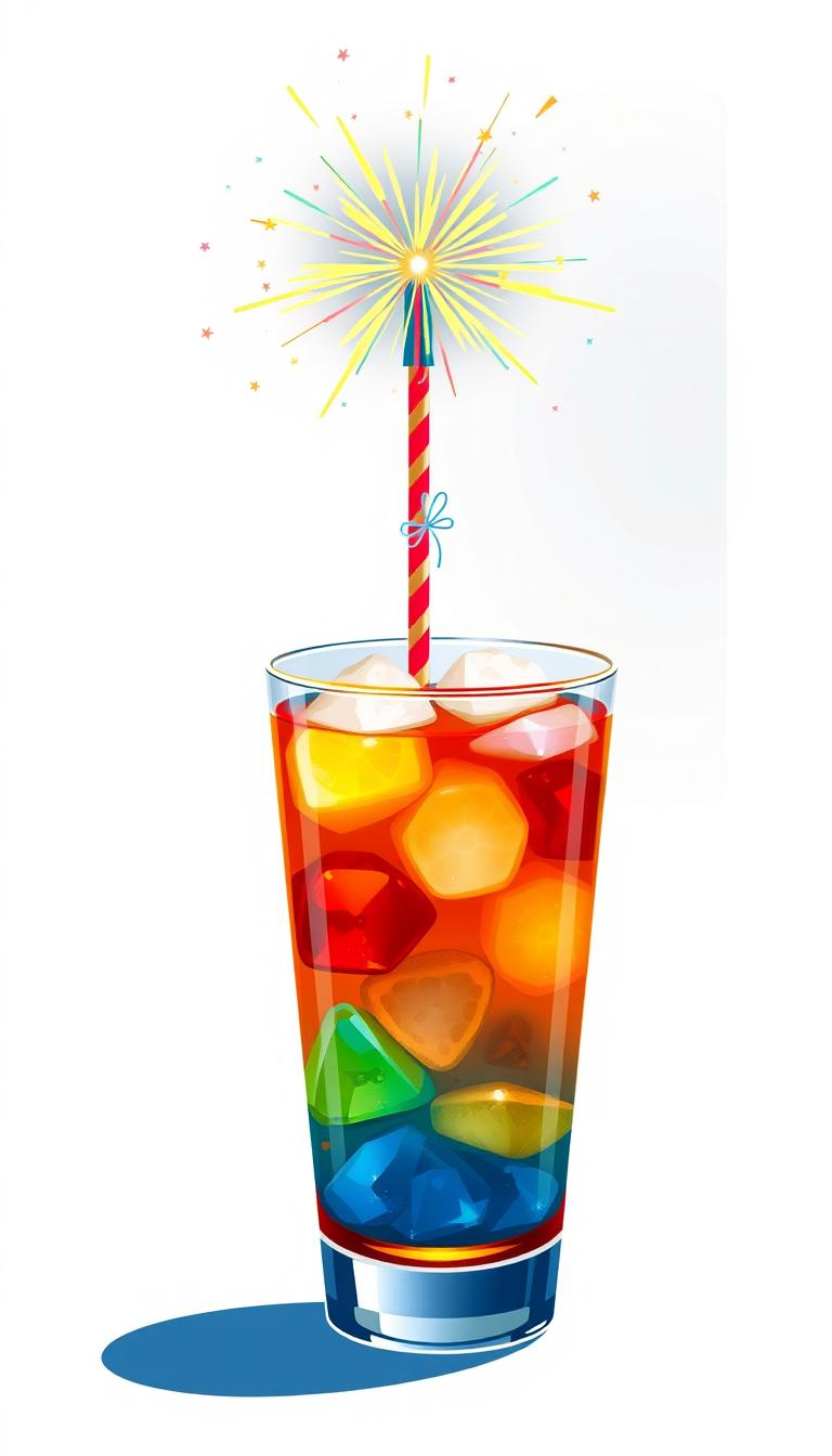 Image of a firework-themed drink stirrer in a patriotic drink