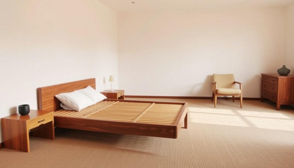 Minimalist japandi bedroom with carefully selected quality furniture pieces