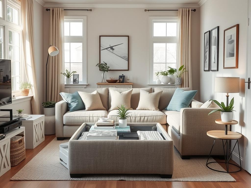 Multifunctional ottoman that serves as coffee table and storage in small living room