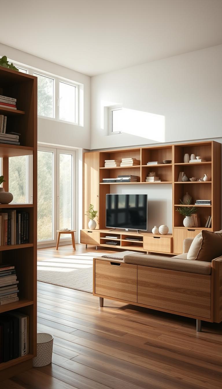 Scandinavian living room storage solutions