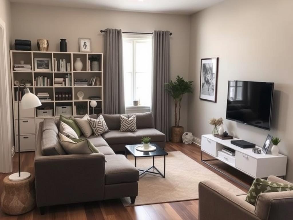 Small living room with sectional sofa arranged to maximize space