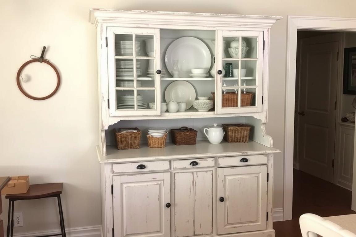 Vintage hutch repurposed for kitchen storage