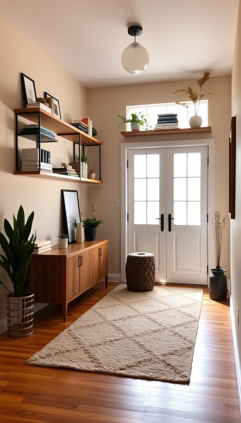 entryway with floating shelves