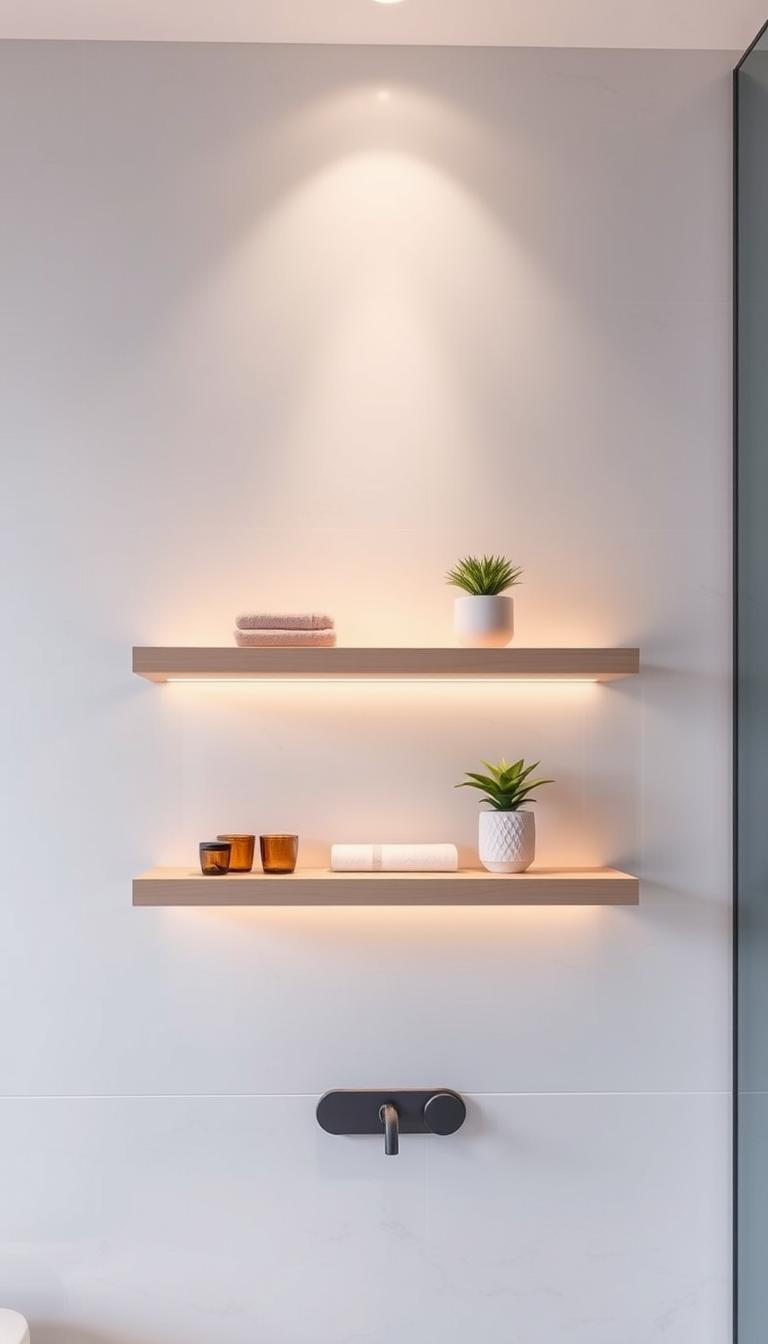floating shelf in bathroom