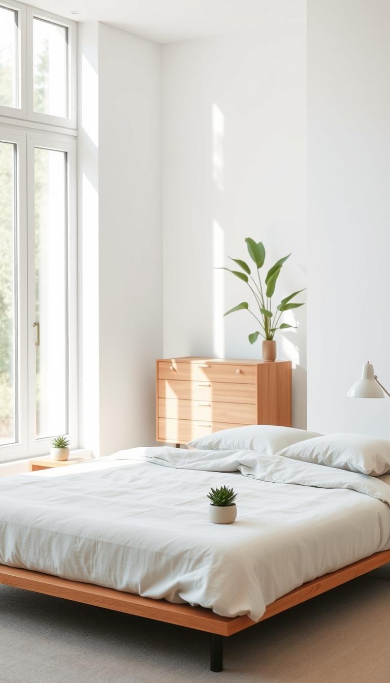 minimalist bedroom with succulents